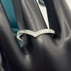 Sterling Silver CZ V Band Chevron Ring
